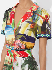 Alice + Olivia Leighton Pajama Romper in Island Dreams Multi