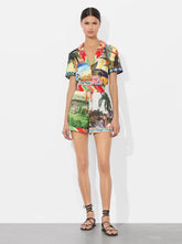 Alice + Olivia Leighton Pajama Romper in Island Dreams Multi