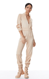 Alice + Olivia Levi Front Zip Jumpsuit in Almond