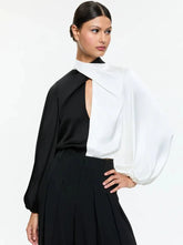 Alice + Olivia Mahogany Twist Neck Cropped Top in Black/White