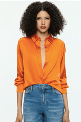 Alice + Olivia Willa Placket Top in Orange Blaze