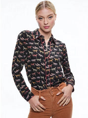 Alice + Olivia Willa Placket Top in Rodeo Black