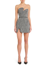 Amanda Uprichard Puzzle Strapless Mini in Polkadot Tweed