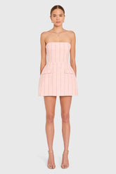 Amanda Uprichard Strapless Bethany Romper in Charlotte Tweed in Mochi