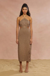 Amur Clara Midi Knit Dress in Sand Dune