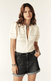 ba&sh Vinat Short Sleeve Cardigan in Ecru
