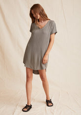 Bella Dahl V Neck Tee Dress in Soft Army
