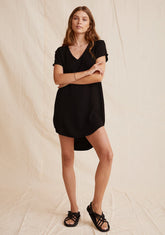 Bella Dahl V Neck Tee Dress in Vintage Black