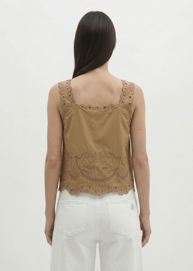 Berenice Crista Embroidery Tank in Camel