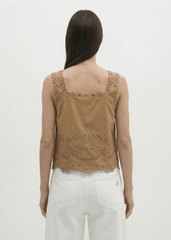 Berenice Crista Embroidery Tank in Camel