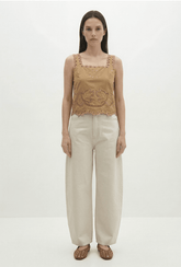 Berenice Crista Embroidery Tank in Camel