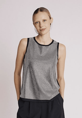 Berenice Debardeur Col Rond A Strass Top in Black Silver