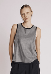 Berenice Debardeur Col Rond A Strass Top in Black Silver