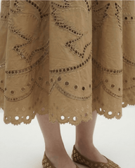 Berenice Juliana MIdi Embroidery Skirt in Camel