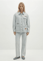 Berenice Valea Embroidered Denim Jacket in Light Blue Denim