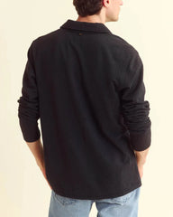 Billy Reid Long Sleeve Herringbone Polo in Black