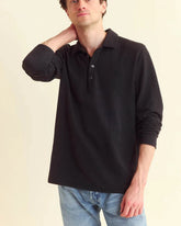 Billy Reid Long Sleeve Herringbone Polo in Black