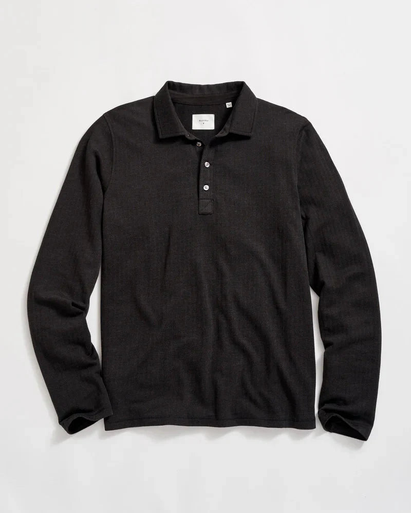 Billy Reid Long Sleeve Herringbone Polo in Black
