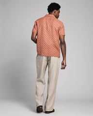 Billy Reid Short Sleeve Pagoda Tile Linen Treme Shirt in Umber
