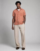 Billy Reid Short Sleeve Pagoda Tile Linen Treme Shirt in Umber