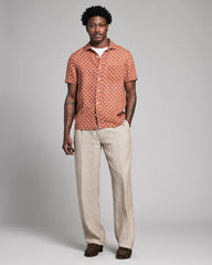 Billy Reid Short Sleeve Pagoda Tile Linen Treme Shirt in Umber