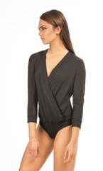 Blanc Noir Wrap Bodysuit in Black