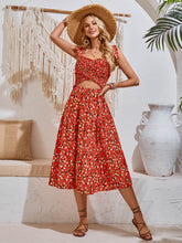 Timeless Beauty Cutout Floral Midi Dress - Brick