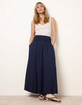 Wide Leg Shirred Waist Wavy Trousers