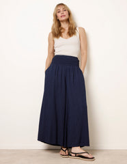 Wide Leg Shirred Waist Wavy Trousers