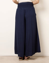 Wide Leg Shirred Waist Wavy Trousers