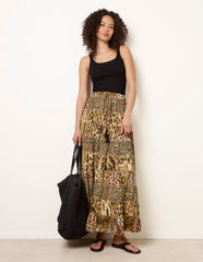 Animal Print Tiered Maxi Skirt