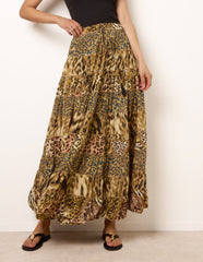 Animal Print Tiered Maxi Skirt