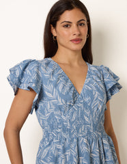 V Neck Flutter Midi Dress