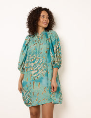 Diamante Tunic Dress With Puff Sleeve