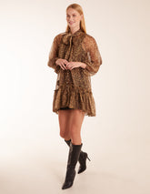 Leopard Print Pussybow Frill Shirt Dress
