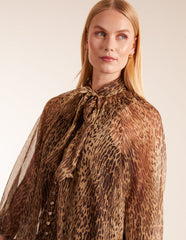Leopard Print Pussybow Frill Shirt Dress