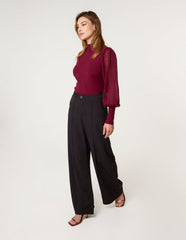 Semi-Sheer Mesh Panel Long Sleeve Jumper