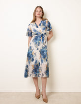Crossover Pleated Print Dress