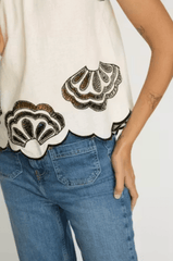 Caballero Hadley Top in White Black Embroidery