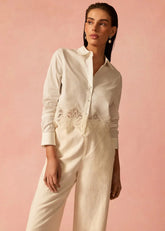 Cami NYC Cielo Cropped Cotton Poplin Blouse in Macadamia