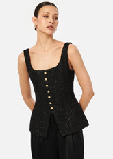Cami NYC Rosita Sequin Tweed Top in Black