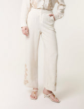 Linen Flower Embroidery Trousers