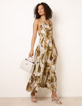 Leaf Print Halter Neck Dress