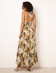 Leaf Print Halter Neck Dress