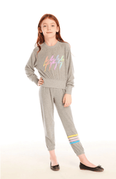 Chaer Kids Contrast Strappings Pant in Heather Grey