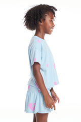 Chaser Bolt Hearts Girls Tee in Clear Sky