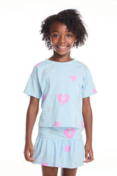 Chaser Bolt Hearts Girls Tee in Clear Sky