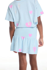 Chaser Bolt Hearts Skirt in Clear Sky