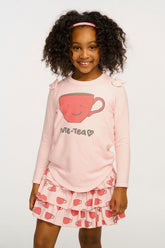 Chaser Cute Tea Cups Ruffle Skort in Rosy