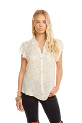 Chaser Gauze Flutter Sleeve Shirt in Rosette